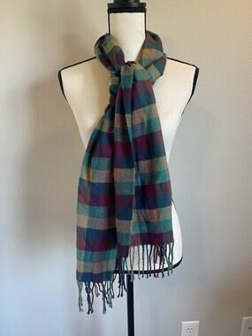 Scottish 100% Cashmere Coed Burgundy & Teal Plaid Rectangle Scarf